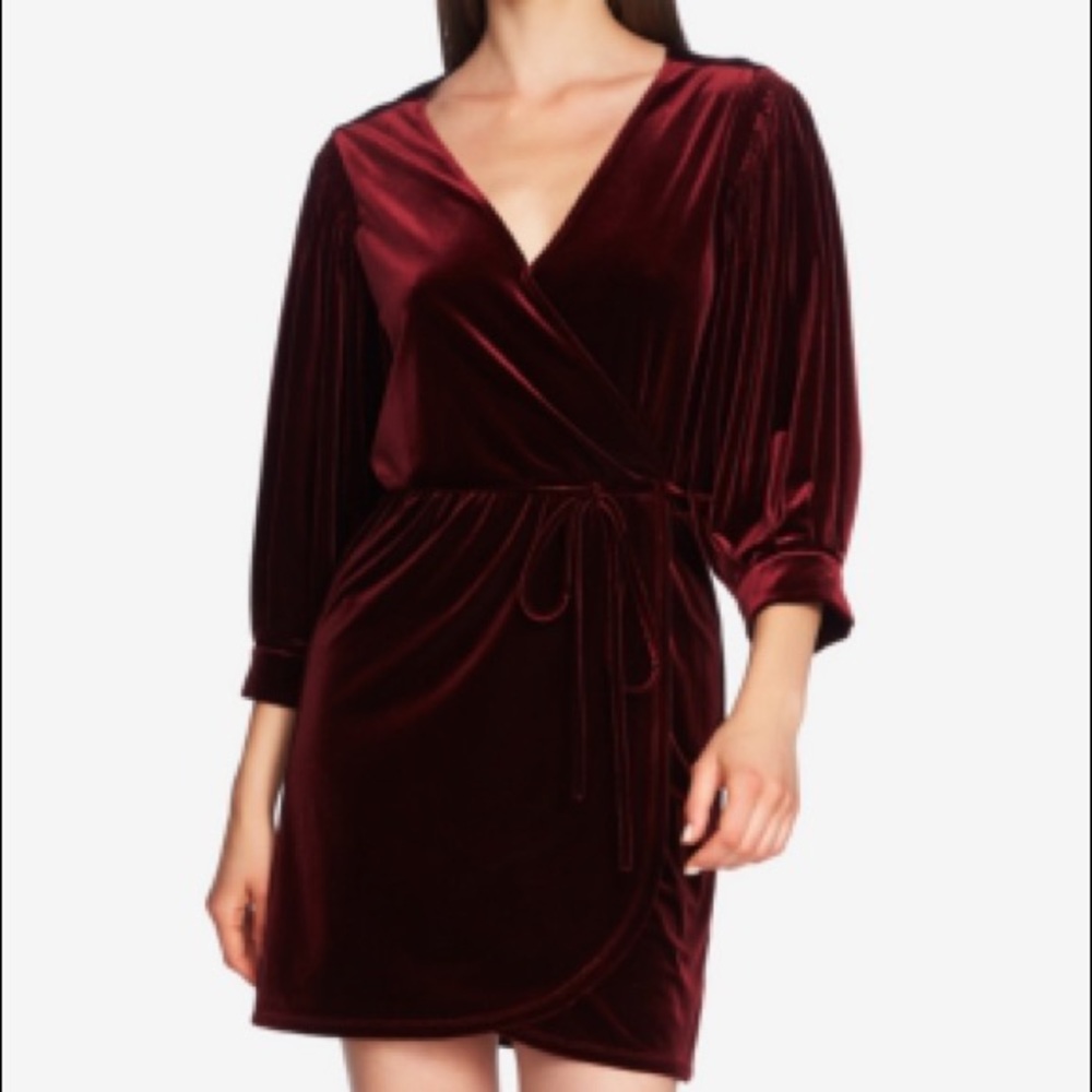 1 State velvet wrap dress in Oxblood